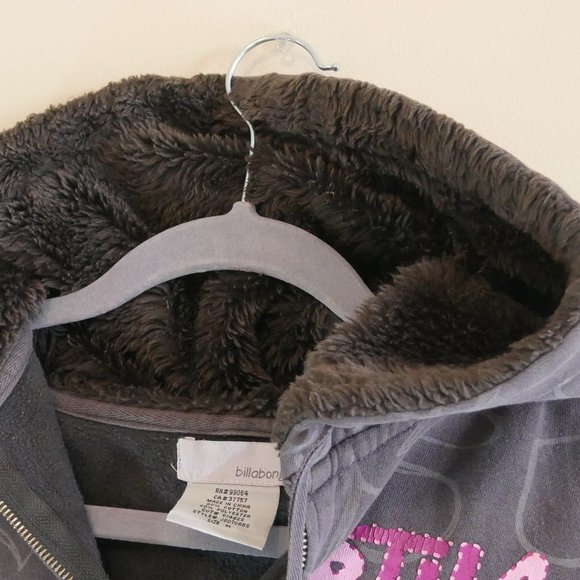 Women's Size M Billabong Y2K Gray Zipped Jacket w/ Fuzzy Hood - Picture 5 of 8